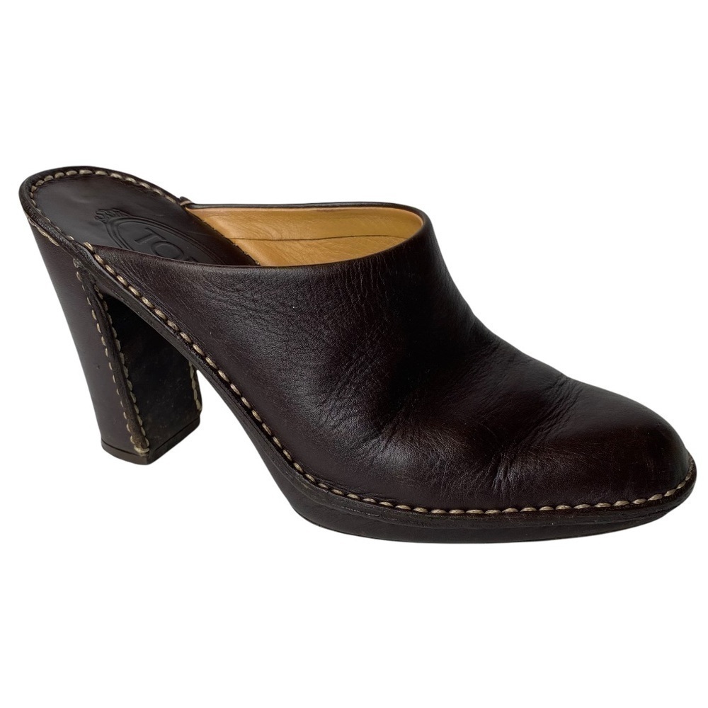 Tod’s Brown Leather Heel Mules. Size 37 1/2 - Picture 2 of 11